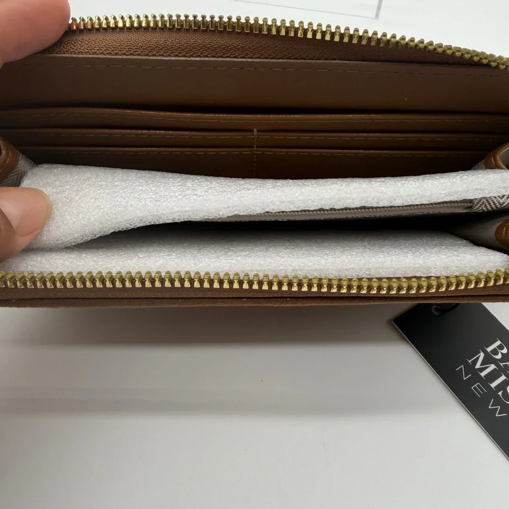 Badgley Mischka Brown Faux Suede Zip Around Wristlet Continental Wallet NEW